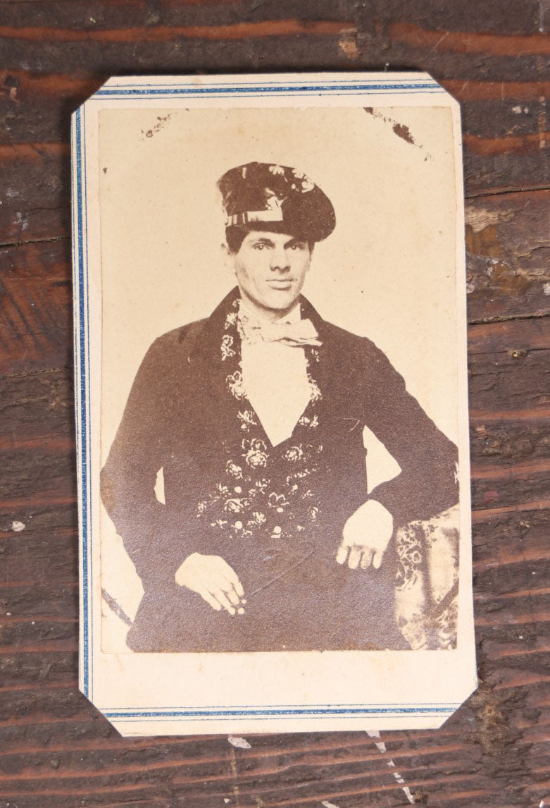 Lot 051 - Antique Carte De Visite C.D.V. Photograph Of A Dapper Dressed Handsome Man With Floral Pattern Printed Shirt And Hat, Hallett & Brother Photographers, New York