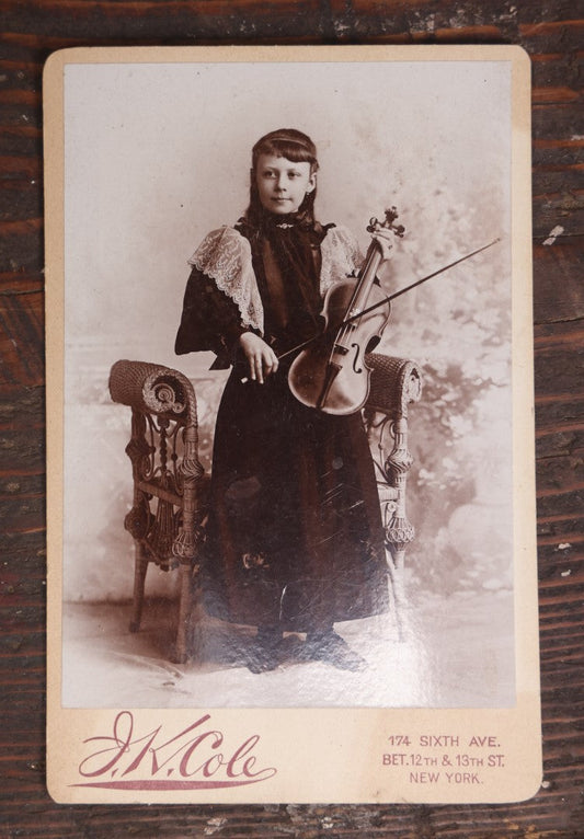 Lot 053 - Antique Cabinet Card Photograph Of A Young Girl Violinist Musician, J.K. Cole Photographer, New York