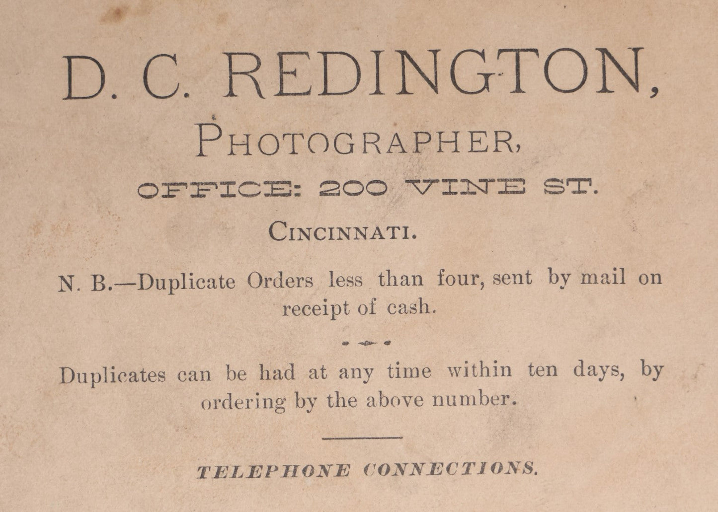 Lot 056 - Antique Cabinet Card Occupational Photo Of Storefront, Mrs. J. Agger Millinery, With Workers, Cincinnati, Ohio, Note Ink Stains, D.C. Redington, Photographer