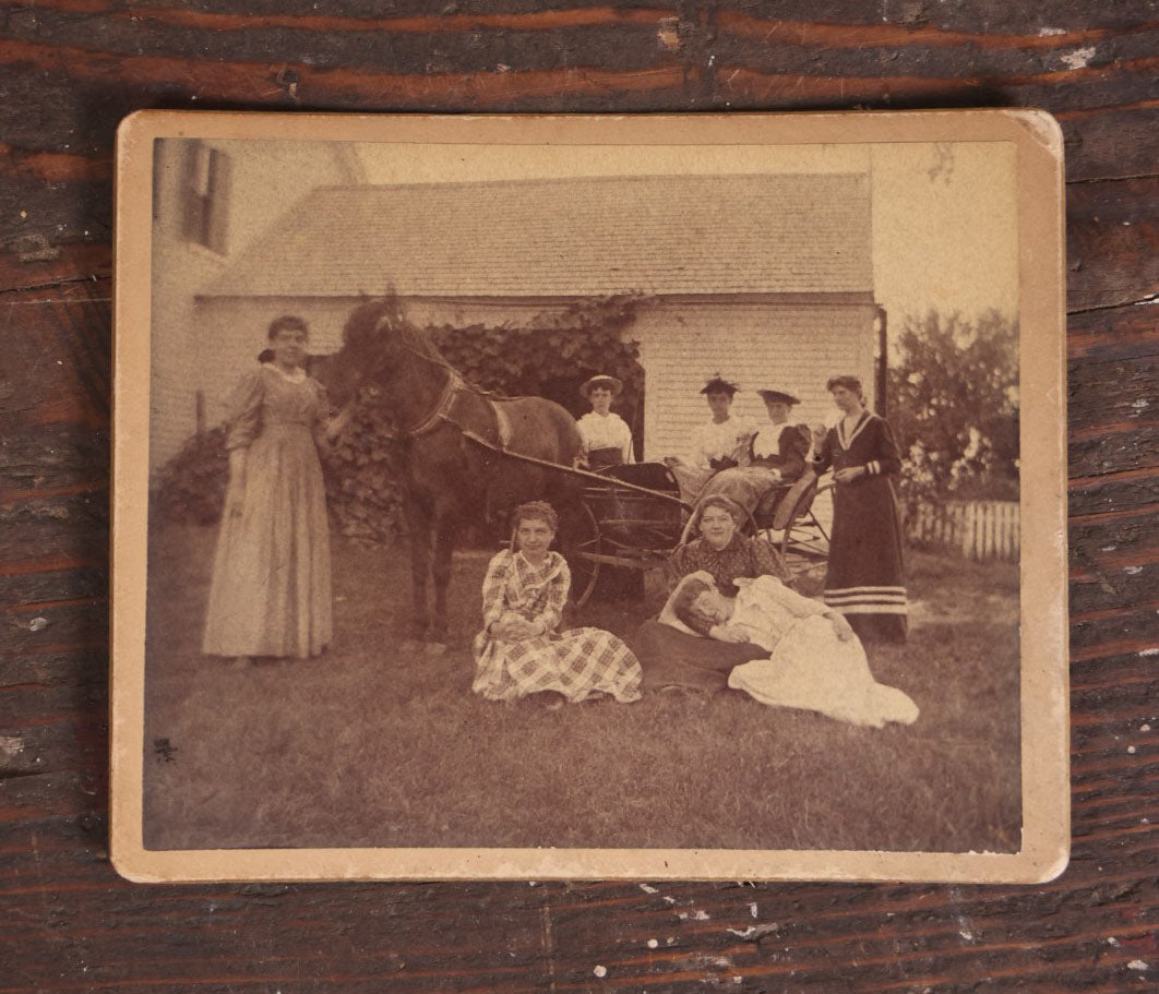 Lot 060 - Antique Boarded Photo Of Horse Drawn Carriage, Friends, At Green Valley Farm, July 1893