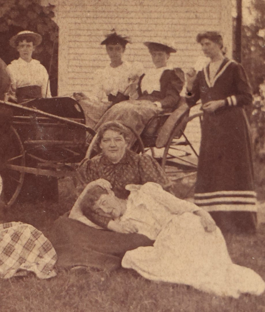 Lot 060 - Antique Boarded Photo Of Horse Drawn Carriage, Friends, At Green Valley Farm, July 1893