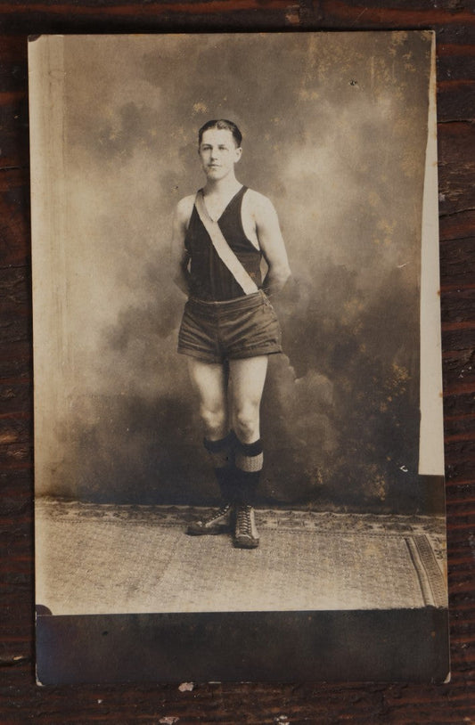 Lot 064 - Antique Real Photo Postcard R.P.P.C. Of Unknown Athlete, In Sneakers, Tank Top