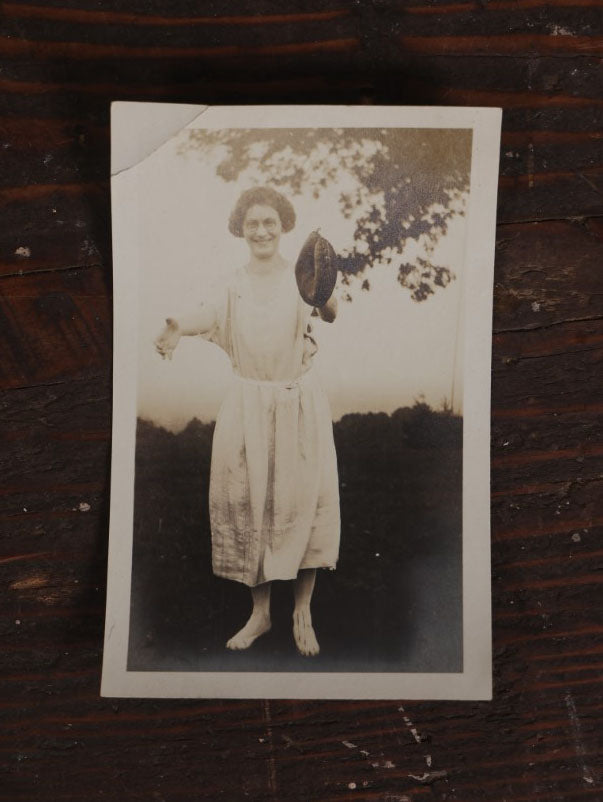 Lot 067 - Single Snapshot Photograph, Girl In Glasses Wearing Early Baseball Mitt