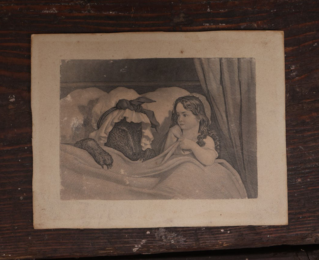 Lot 071 - Antique Boarded Print Of Little Red Riding-Hood And The Wolf, As Drawn By Gustave Dore, 19th Century