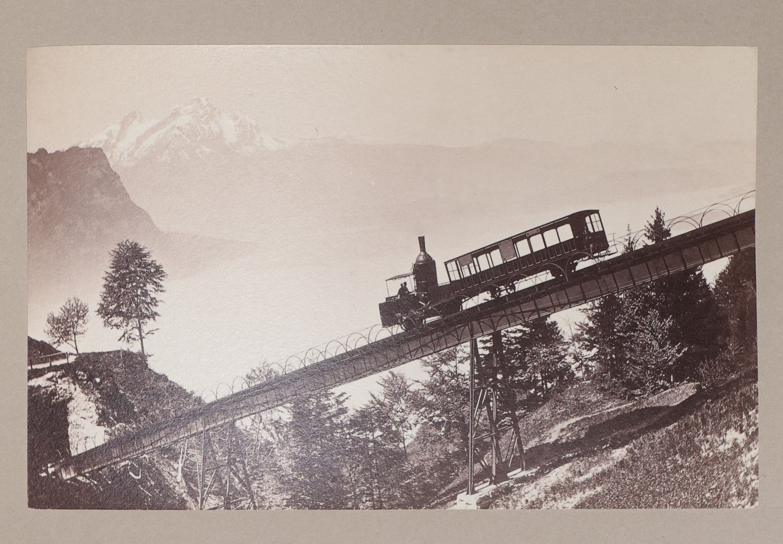 Lot 073 - Single Antique Boarded Photo, Vitznau–Rigi Bahn (V.R.B.) A.K.A. Rigi Railway,  Mount Rigi, Central Switzerland, Europe's First Mountain Rack Railway