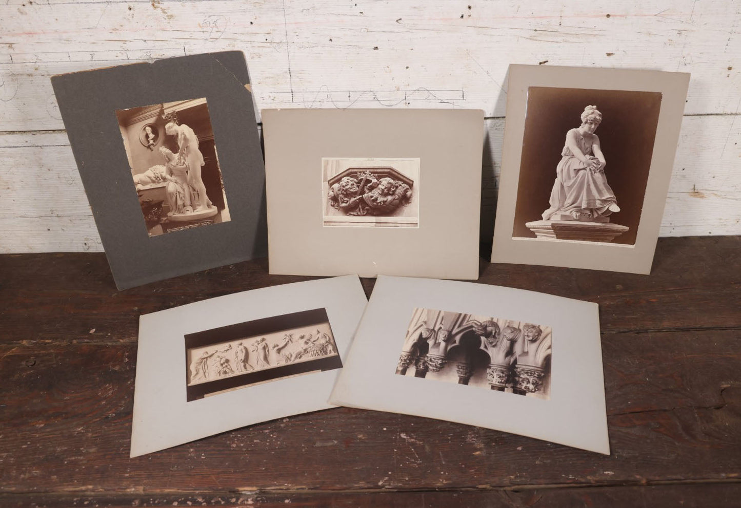 Lot 075 - Grouping Of Five Antique Boarded European Photographs, Architecture And Sculpture, Grotesques, Tomb Sculpture, Italy 