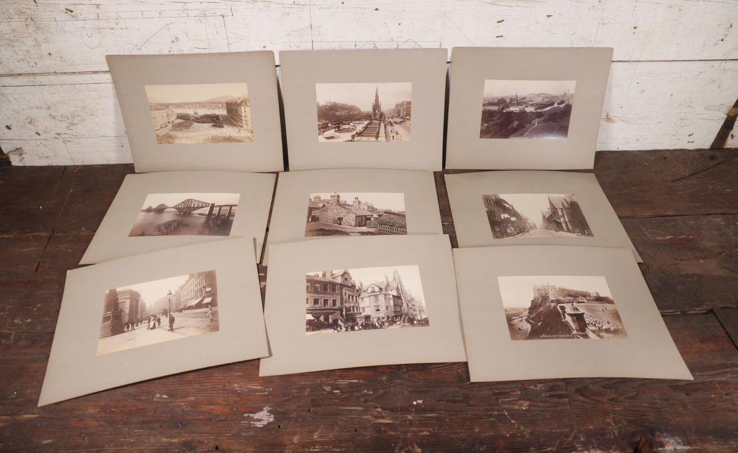 Lot 079 - Grouping Of Nine Antique Boarded European Photographs, Edinburgh Scotland, Forth Bridge, Street Scenes, Etc.