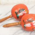Lot 086 - Pair Of Vintage Hand Painted Orange Maracas, Souvenir Of Mexico, With Cactus, Man In Sombrero