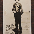 Lot 100 - Antique Real Photo Postcard R.P.P.C. Pitch Card, Slim Jim, Texas Boy Giant Sideshow Act, 7' 7-1/2" Tall, 19 Years Old, By Photo Art, Richmond, Indiana, Undivided Back
