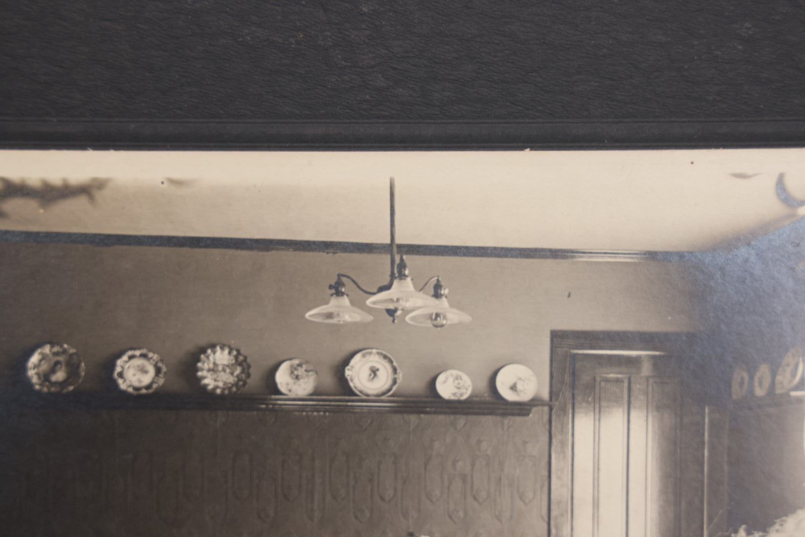 Lot 102 - Single Antique Boarded Photo, Dining Room Interior, With Early Electric Light Fixture