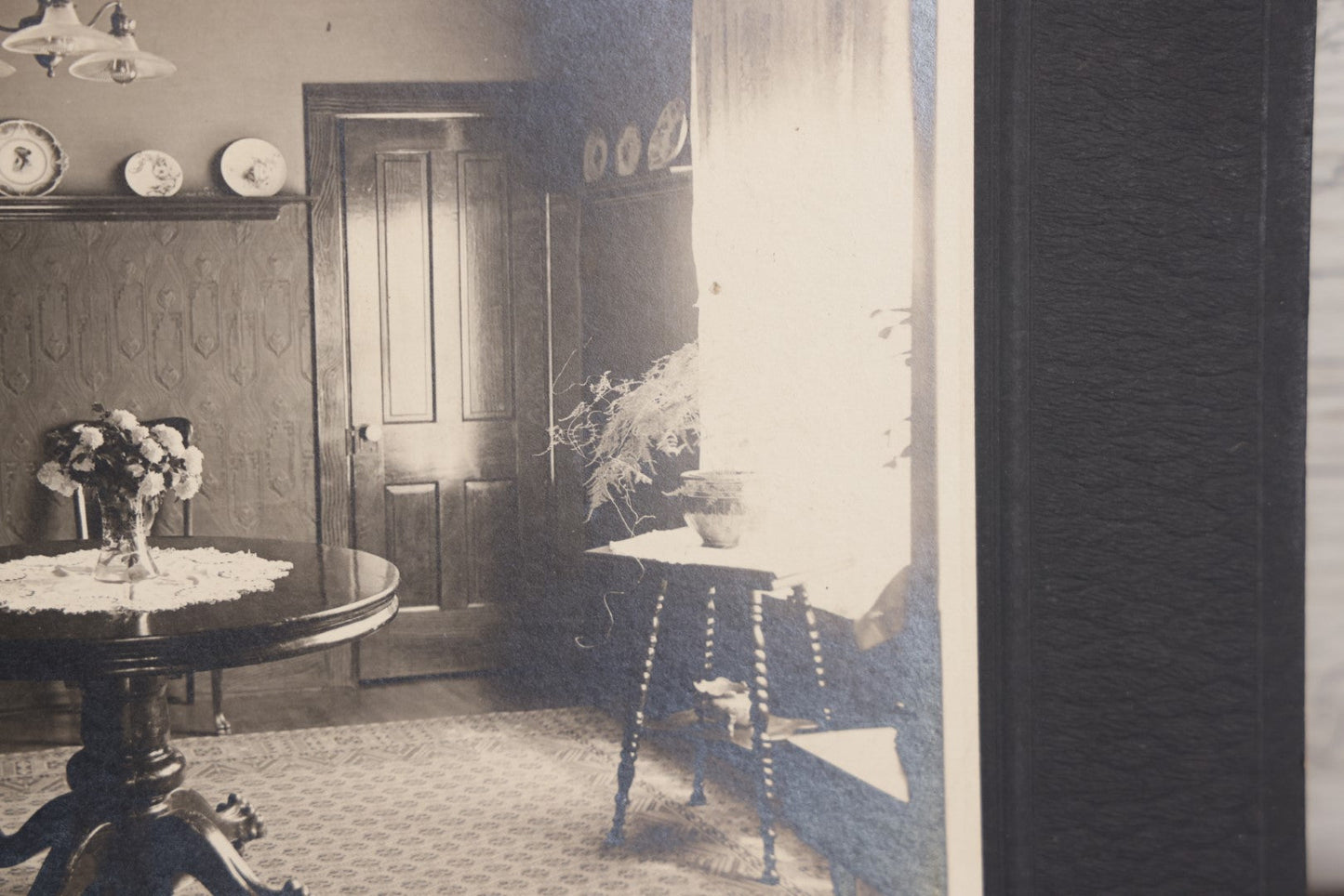 Lot 102 - Single Antique Boarded Photo, Dining Room Interior, With Early Electric Light Fixture