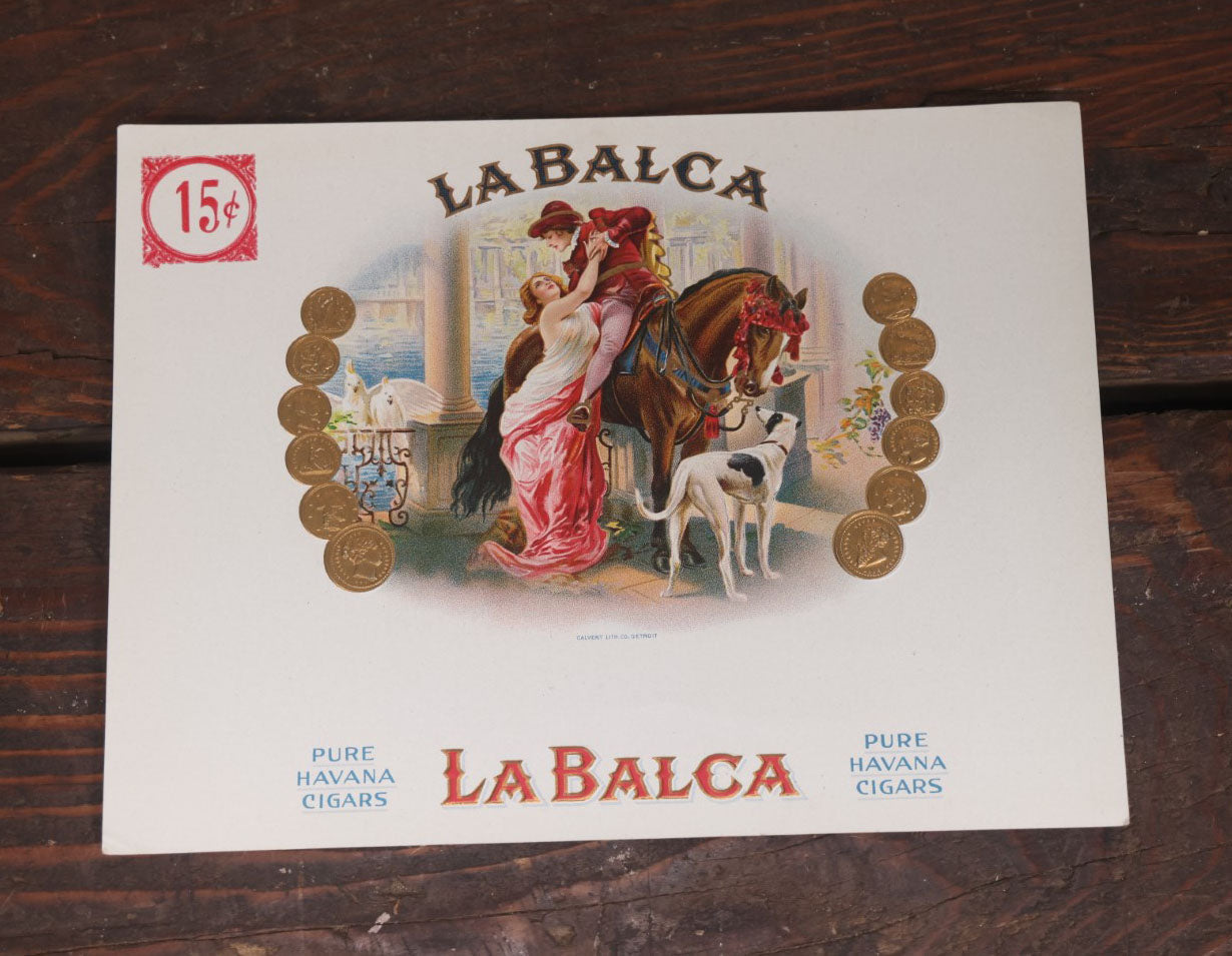 Lot 107 - Single Vintage N.O.S. Cigar Box Label, La Balca, Pure Havana Cigars, Calvert Lithograph Company, Detroit, Michigan