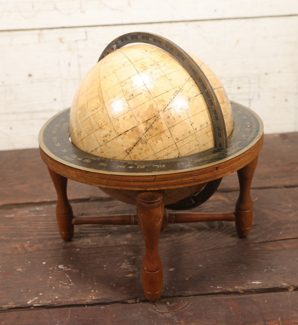 Lot 001 - Antique Rand Mcnally 8-Inch Celestial Globe, Constellation Globe Showing The Stars, Wooden Stand, Circa 1924, Note Heavy Wear, Fading