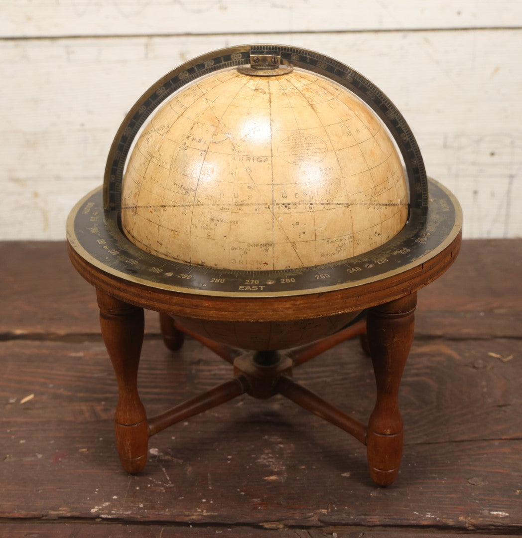Lot 001 - Antique Rand Mcnally 8-Inch Celestial Globe, Constellation Globe Showing The Stars, Wooden Stand, Circa 1924, Note Heavy Wear, Fading