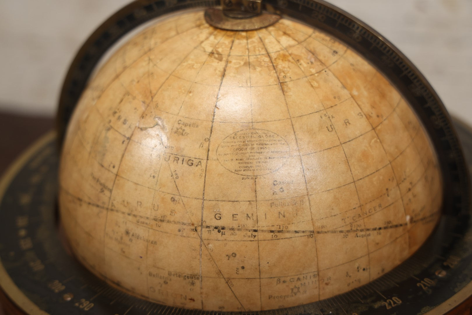 Lot 001 - Antique Rand Mcnally 8-Inch Celestial Globe, Constellation Globe Showing The Stars, Wooden Stand, Circa 1924, Note Heavy Wear, Fading