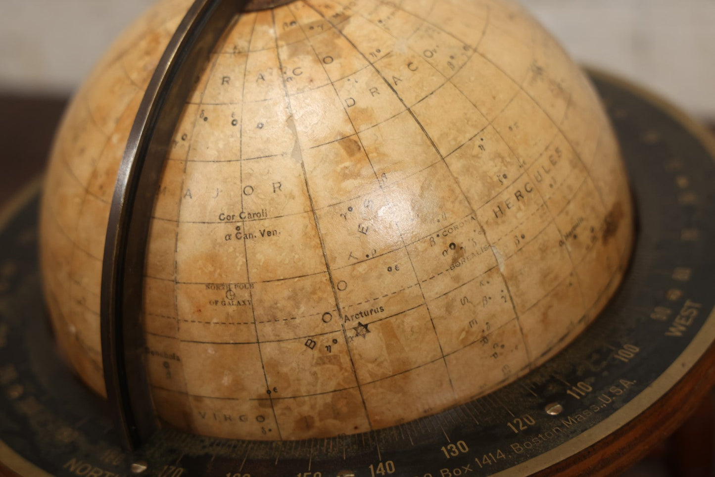 Lot 001 - Antique Rand Mcnally 8-Inch Celestial Globe, Constellation Globe Showing The Stars, Wooden Stand, Circa 1924, Note Heavy Wear, Fading