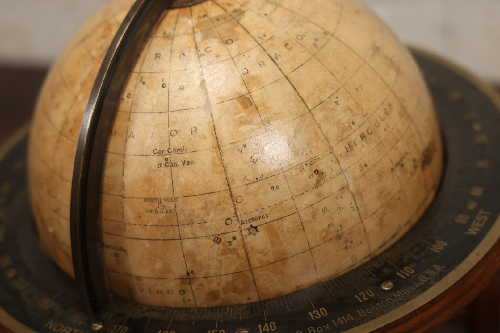 Lot 001 - Antique Rand Mcnally 8-Inch Celestial Globe, Constellation Globe Showing The Stars, Wooden Stand, Circa 1924, Note Heavy Wear, Fading