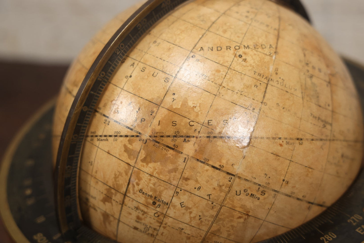 Lot 001 - Antique Rand Mcnally 8-Inch Celestial Globe, Constellation Globe Showing The Stars, Wooden Stand, Circa 1924, Note Heavy Wear, Fading
