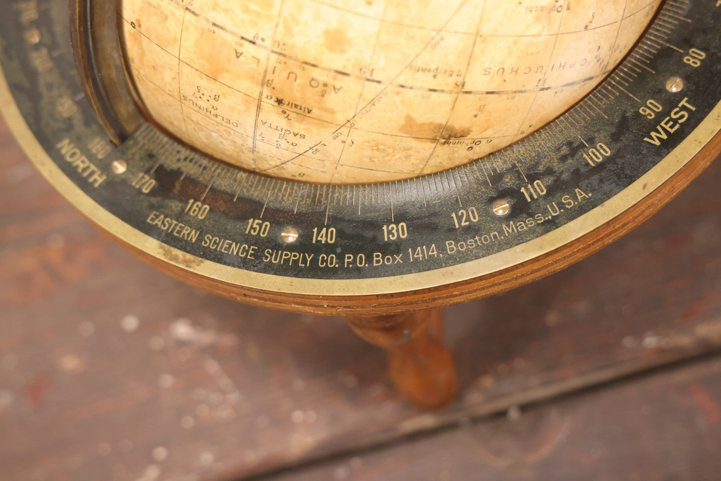 Lot 001 - Antique Rand Mcnally 8-Inch Celestial Globe, Constellation Globe Showing The Stars, Wooden Stand, Circa 1924, Note Heavy Wear, Fading