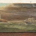 Lot 003 - Vintage Oil On Canvas Nautical Painting Of A Clipper Ship And Lighthouse, Artist Signed By Christopher Gershin, Note Holes And Losses, 25" x 13"