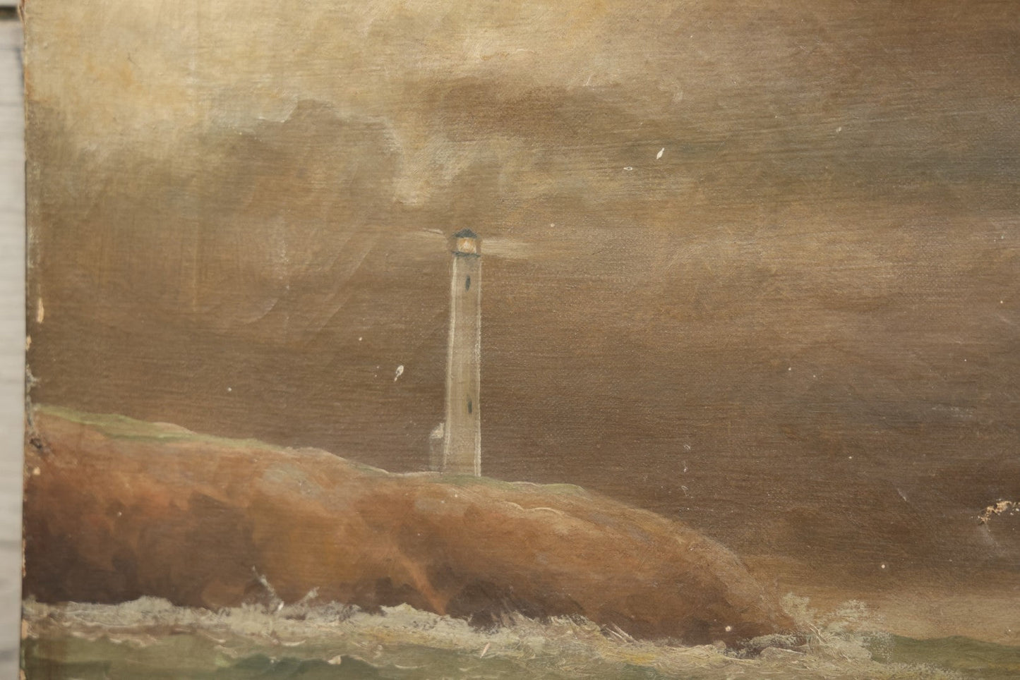 Lot 003 - Vintage Oil On Canvas Nautical Painting Of A Clipper Ship And Lighthouse, Artist Signed By Christopher Gershin, Note Holes And Losses, 25" X 13"