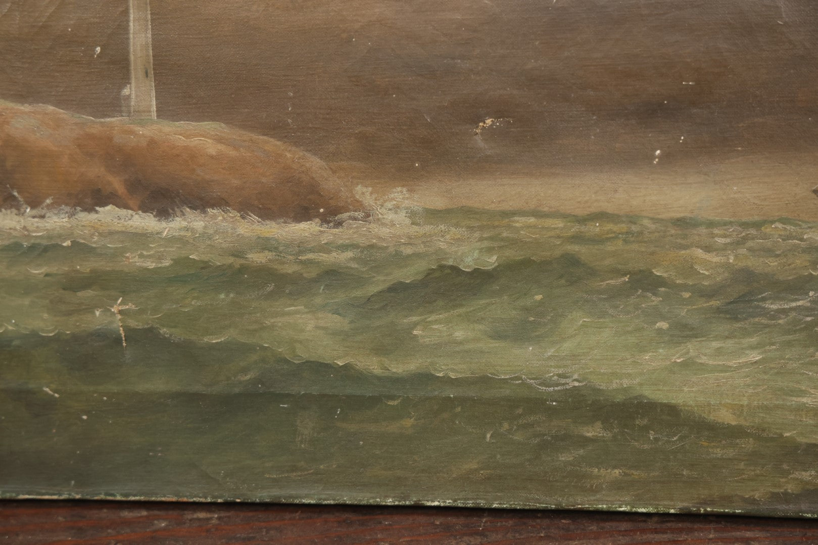Lot 003 - Vintage Oil On Canvas Nautical Painting Of A Clipper Ship And Lighthouse, Artist Signed By Christopher Gershin, Note Holes And Losses, 25" X 13"