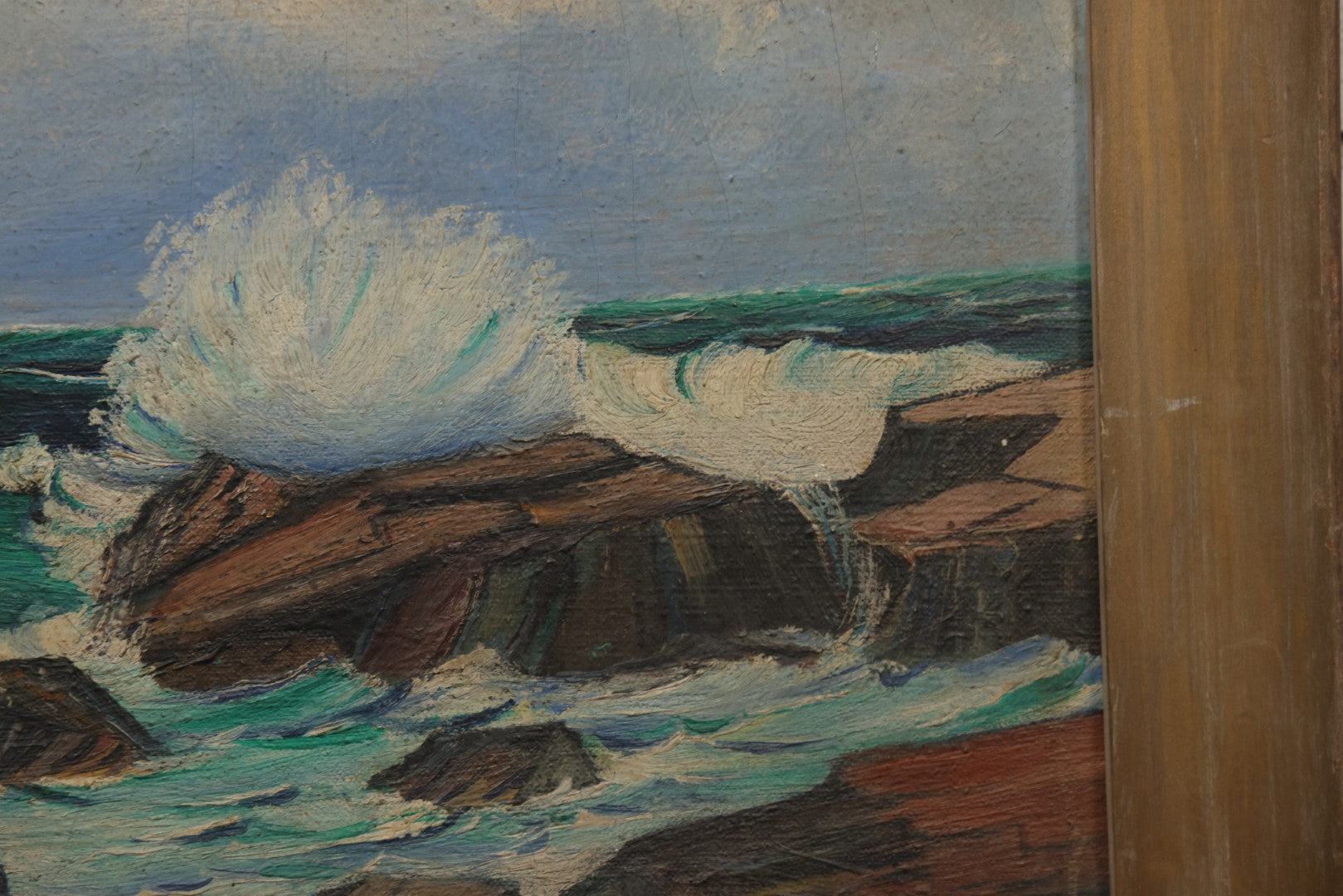Lot 004 - Vintage Oil On Canvas Nautical Seashore Ocean Painting, Waves Crashing On Crack, White Ocean Spray, Artist Signed George Ferguson (American, 1947-2024)