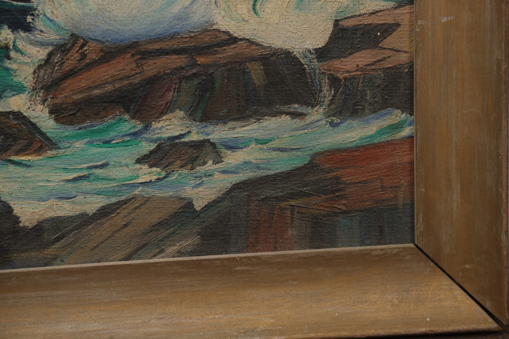 Lot 004 - Vintage Oil On Canvas Nautical Seashore Ocean Painting, Waves Crashing On Crack, White Ocean Spray, Artist Signed George Ferguson (American, 1947-2024)
