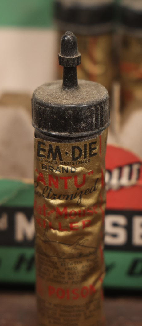 Lot 017 - Vintage C-Em-Die Rat And Mouse Killer Poison Store Display With Cat And Dead Mouse Graphic, Including Three Unopened Tubes, St. Lawrence Chemical Co, Hermon, New York