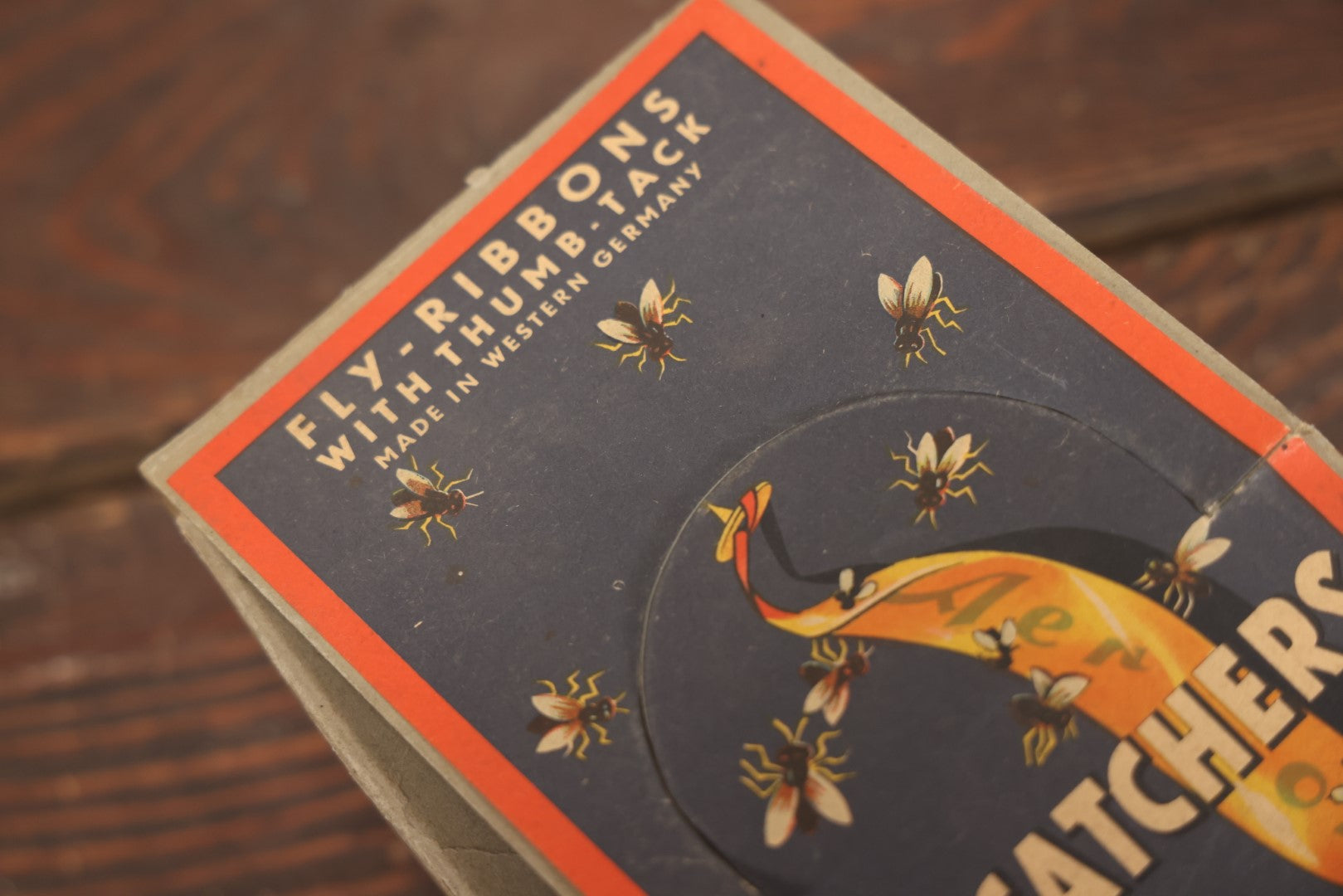 Lot 018 - Vintage Aeroxon Fly Catcher Fly Ribbon Store Display Box With Dozens Of Fly Ribbons, Insect Graphics, 