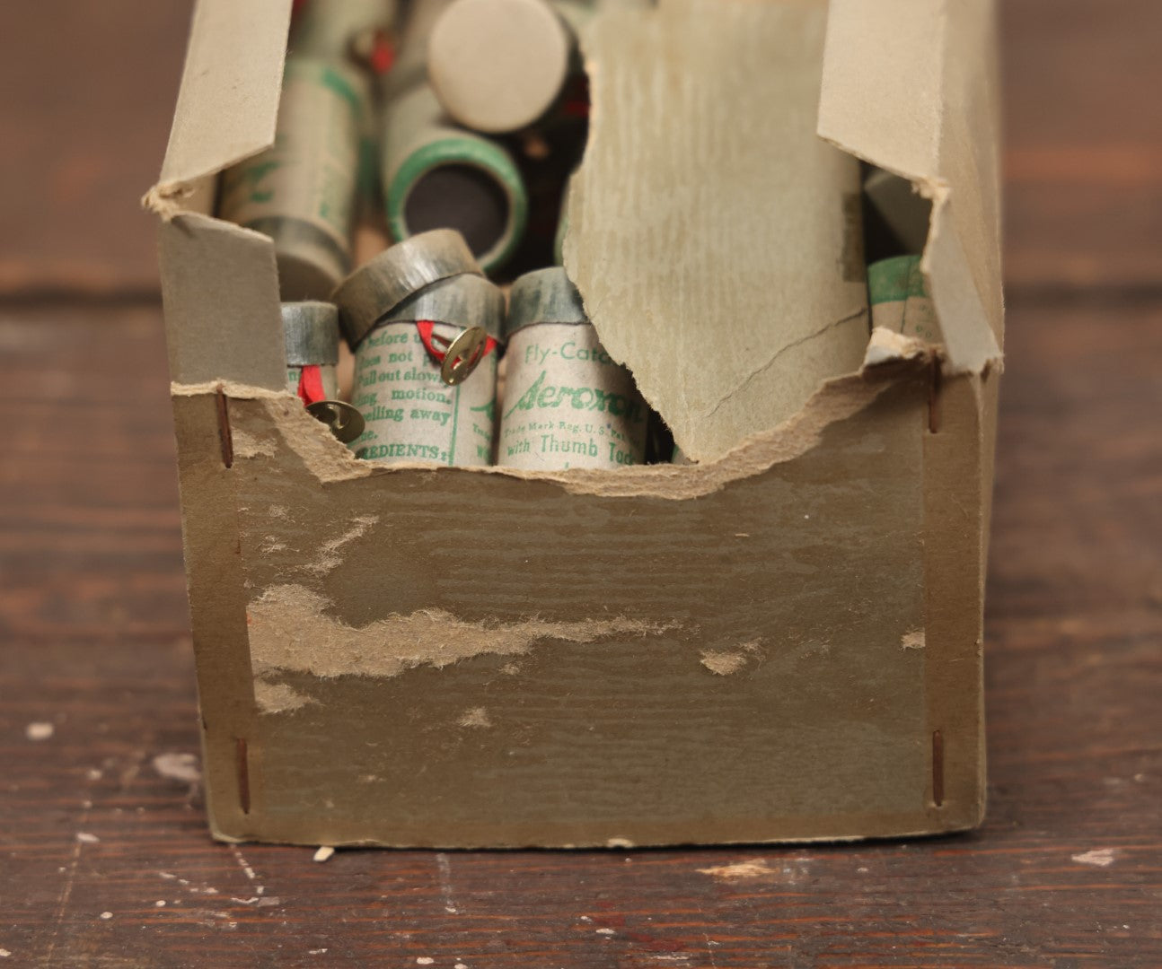 Lot 018 - Vintage Aeroxon Fly Catcher Fly Ribbon Store Display Box With Dozens Of Fly Ribbons, Insect Graphics, 