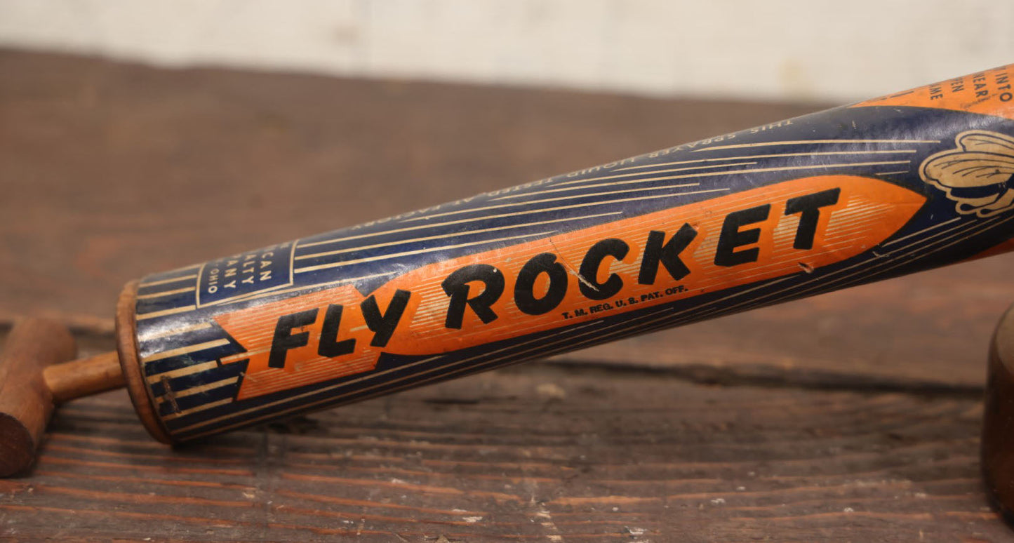 Lot 019 - Fly Rocket Vintage Wooden Bug Sprayer With Glass Font, Fly Graphics, American Specialty Company, Amherst, Ohio