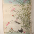Lot 026 - Large Vintage East Asian Hand Painted Textile With Cranes, Pond, Foliage, 20" x 40"