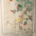 Lot 028 - Large Vintage East Asian Hand Painted Textile With Yellow Bird, Oriole, Perched On Branch, Flowers, Foliage, 21" x 45"