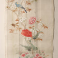 Lot 032 - Large Vintage East Asian Hand Painted Textile With Blue And Green Perched Birds, Bright Flowers, Foliage, 13.5" x 34"