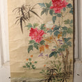 Lot 033 - Large Vintage East Asian Hand Painted Paper With Two Flying Birds, Finches, Flowers, Foliage, 19.5" x 53"