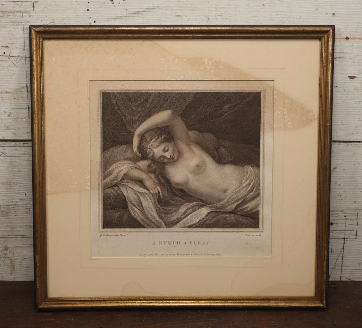 Lot 034 - Antique Nude Engraving Print, "A Nymph Asleep" After Giovanni Battista Cipriani (Italian, 1727-1785), Engraved By Pietro Bettelini, Dated 1756 By Torre & Co., No Glass In Frame, 17.5" X 16.5"