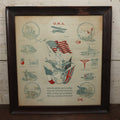 Lot 035 - Antique World War One Printed Commemorative Textile In Frame, Featuring Different Elements Of The War And Military Including Tanks, Signal Corps, Aviation, Etc., 18.5" x 19.5", Note Water Stains