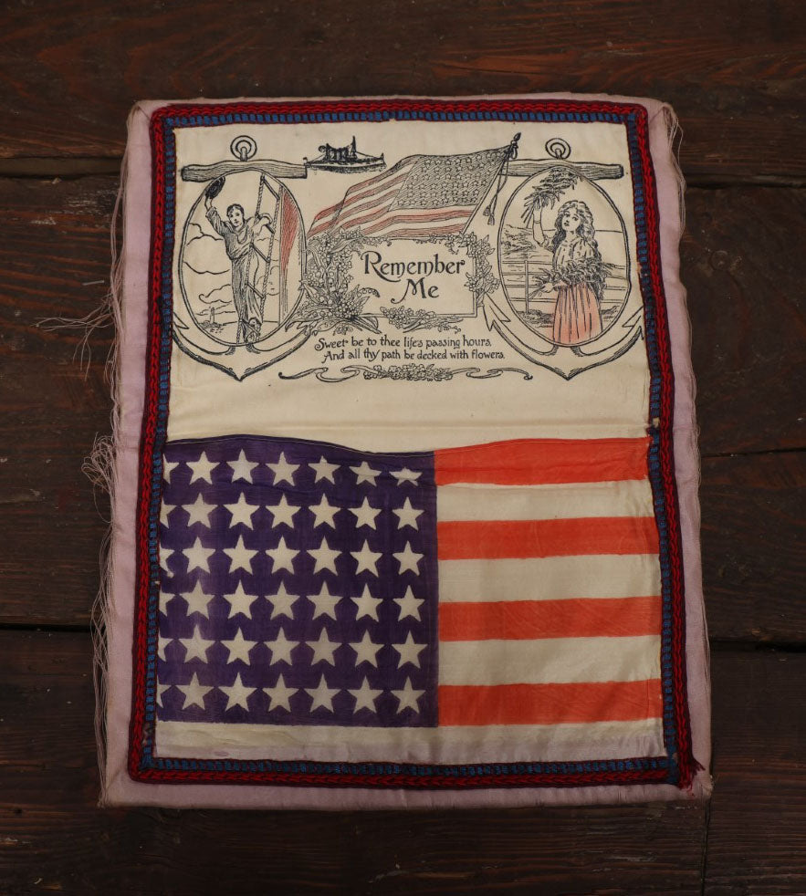 Lot 036 - Antique World War One Commemorative Pillow Keepsake, Remember Me, With 48 Star Flag, Note Heavy Fraying