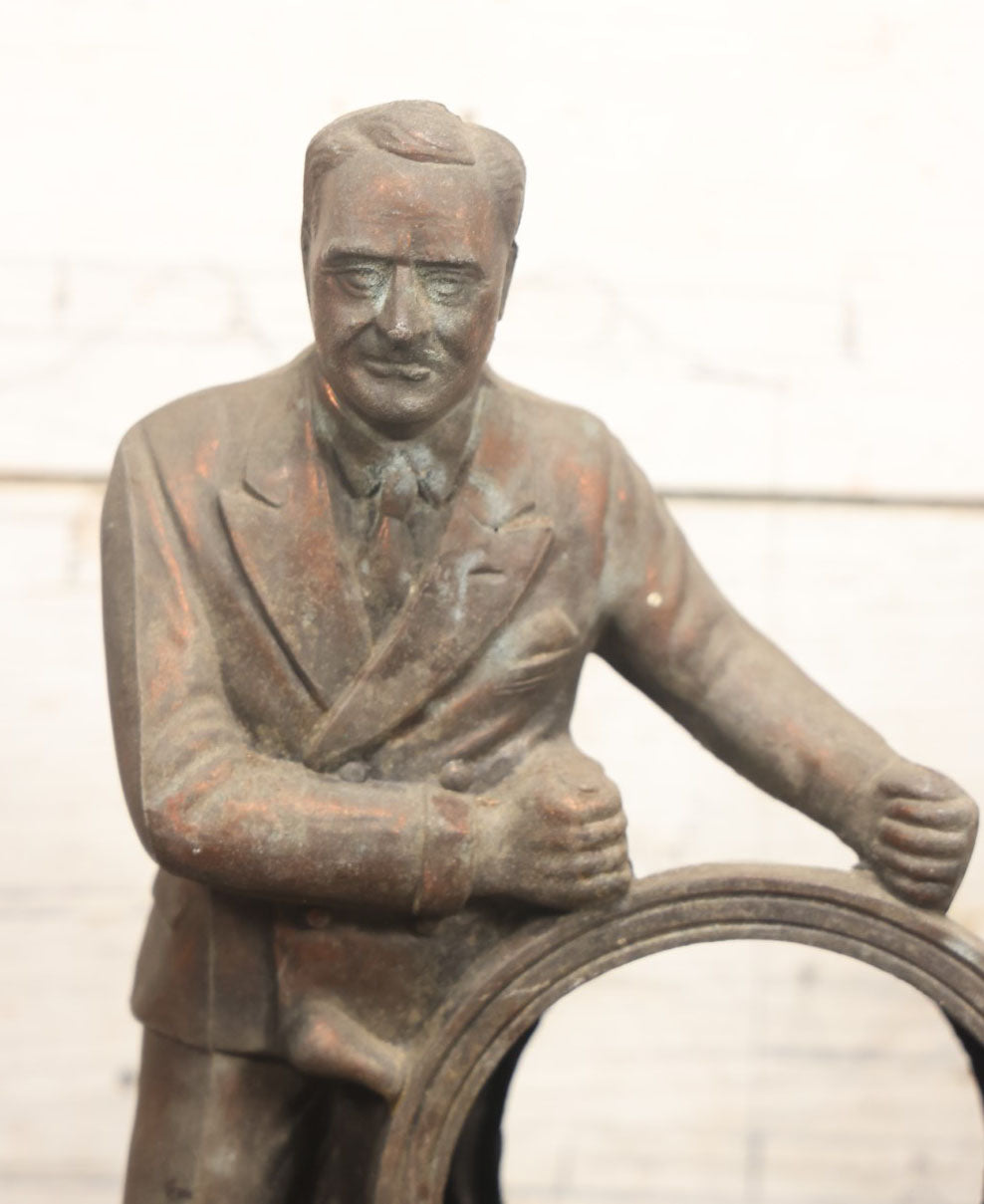 Lot 037 - Vintage Pot Metal Franklin Delano Roosevelt F.D.R. The Man Of The Hour Clock Case, Circa 1930S, New Deal, With Ship'S Wheel, No Clock