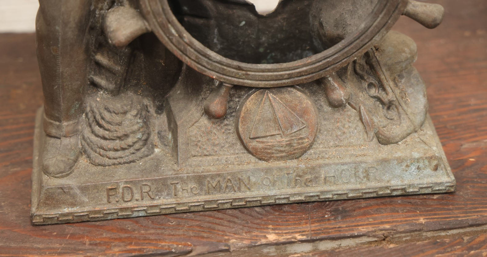 Lot 037 - Vintage Pot Metal Franklin Delano Roosevelt F.D.R. The Man Of The Hour Clock Case, Circa 1930S, New Deal, With Ship'S Wheel, No Clock