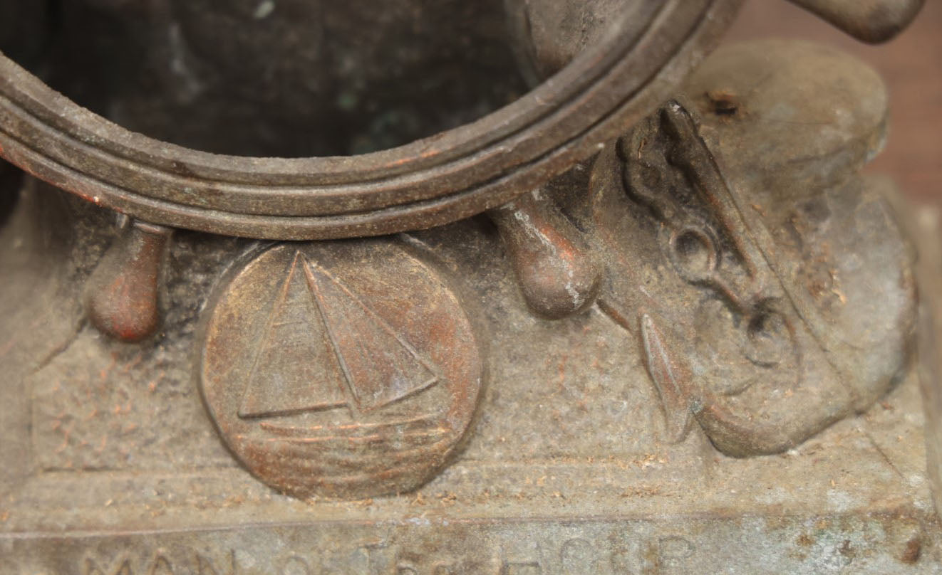 Lot 037 - Vintage Pot Metal Franklin Delano Roosevelt F.D.R. The Man Of The Hour Clock Case, Circa 1930S, New Deal, With Ship'S Wheel, No Clock