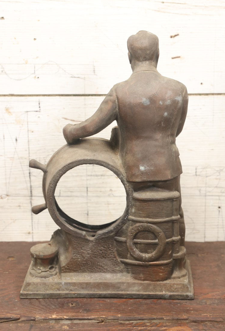 Lot 037 - Vintage Pot Metal Franklin Delano Roosevelt F.D.R. The Man Of The Hour Clock Case, Circa 1930S, New Deal, With Ship'S Wheel, No Clock