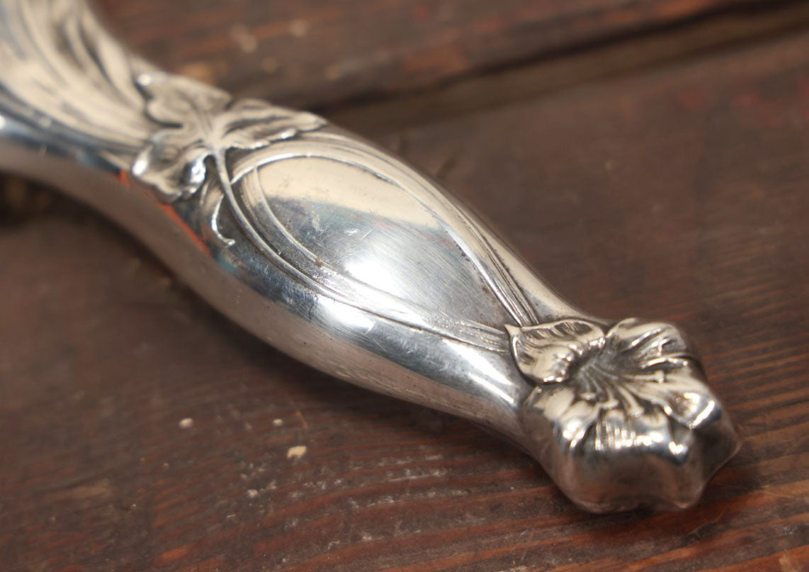 Lot 039 - Antique Silverplate Art Nouveau Repousse Beveled Glass Dresser Brush With Woman'S Face, Cherubs In Flowers, Marked Hope Silver Co., Anchor Hallmark