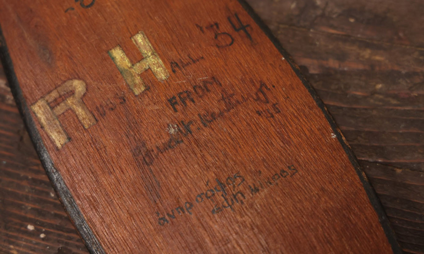 Lot 040 - Vintage 1930S Hand Painted Folk Art College Fraternity Hazing Paddle, Rush House 1934, With Skull And Crossbones