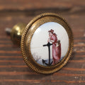 Lot 041 - Antique Hand Painted Porcelain And Brass Nautical Curtain Tie Back Knob, Woman Waiting For Sailor At Sea, On Anchor, Note Chip, Loss