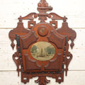 Lot 042 - Victorian Walnut Hanging Wall Pocket With Winter Scene, Obelisk, Deer, Leather Pocket, Note Damage