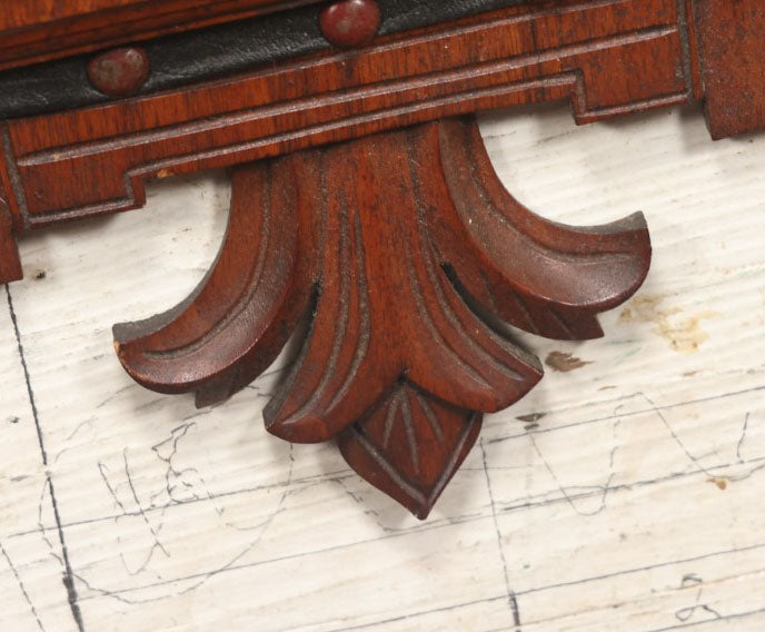 Lot 042 - Victorian Walnut Hanging Wall Pocket With Winter Scene, Obelisk, Deer, Leather Pocket, Note Damage