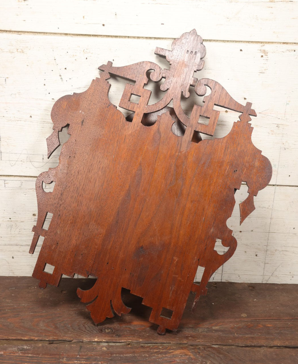 Lot 042 - Victorian Walnut Hanging Wall Pocket With Winter Scene, Obelisk, Deer, Leather Pocket, Note Damage