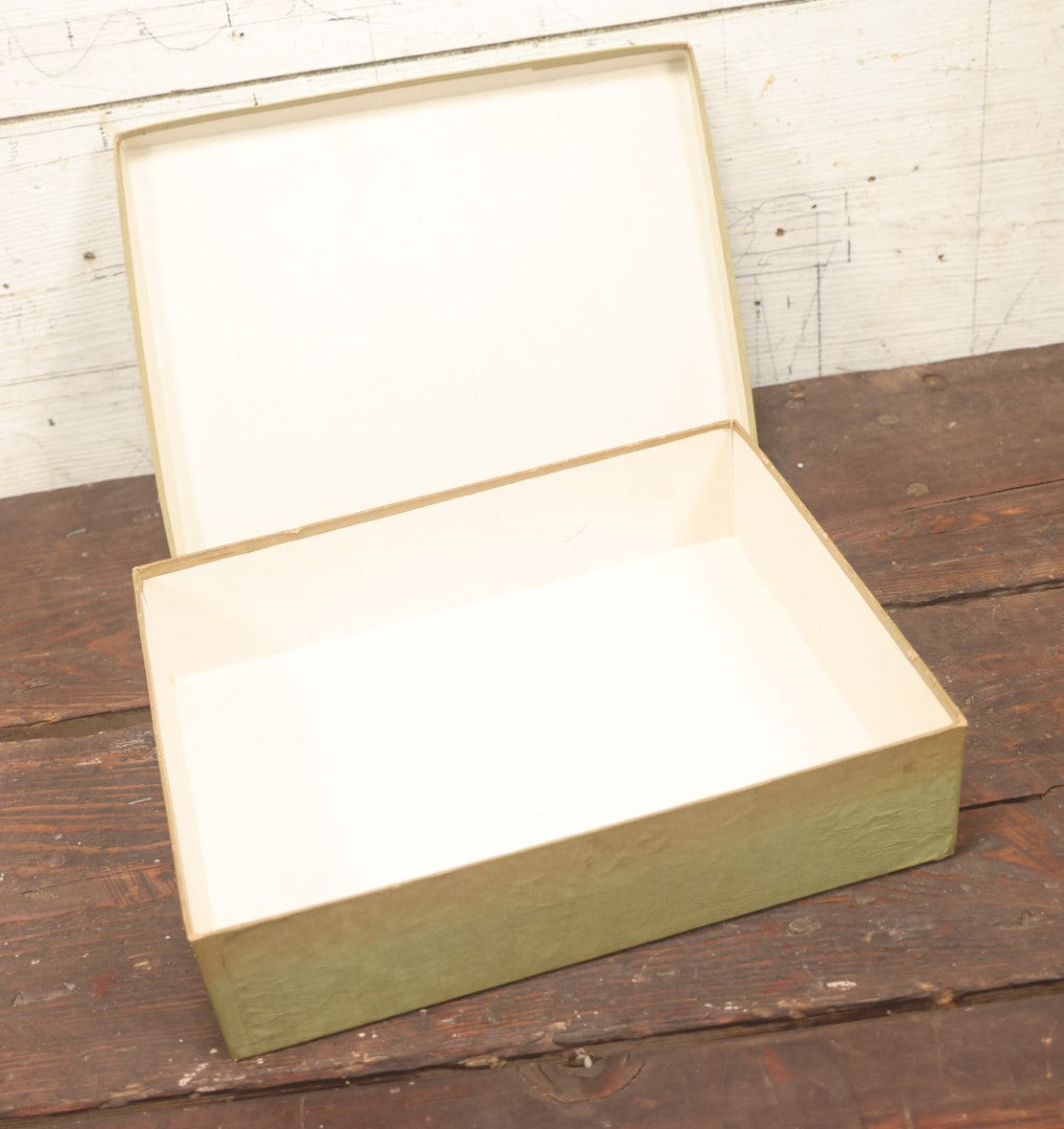 Lot 043 - Vintage Empty Green Gucci Product Box, With Metallic Silver Lettering, Cover